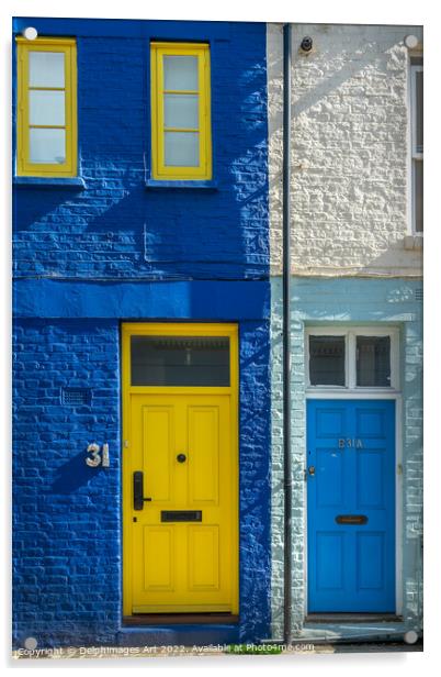 Notting Hill London. Blue and yellow doors Acrylic by Delphimages Art