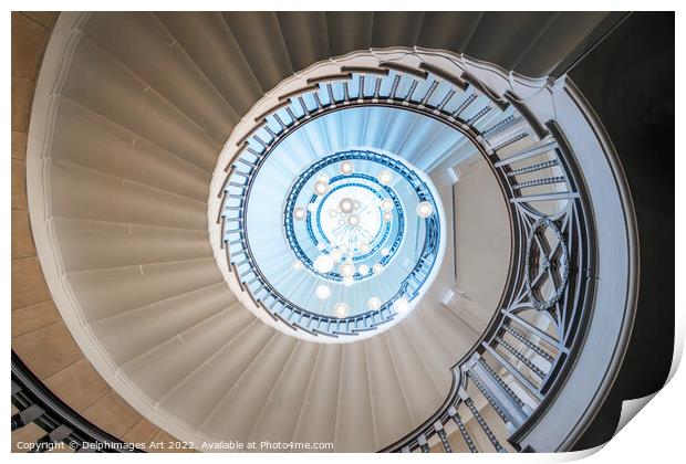 Spiral staircase. Cecil Brewer stairs in London Print by Delphimages Art
