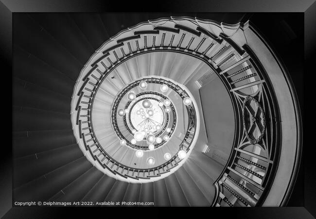 Spiral staicase at Heals, London Framed Print by Delphimages Art
