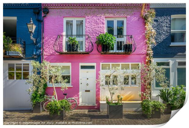 Notting Hill, London. Pink house Print by Delphimages Art