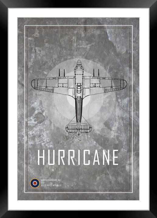 Hurricane MkII Blueprint Framed Mounted Print by J Biggadike