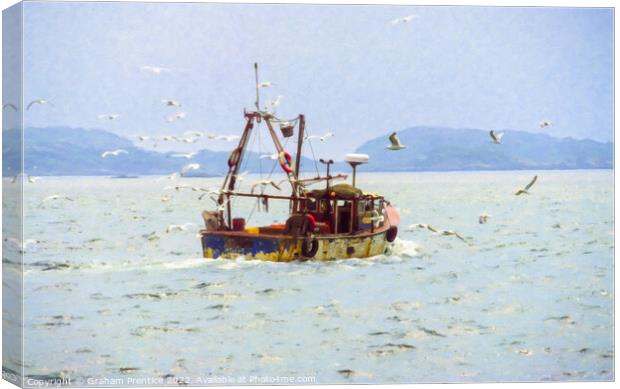 Small Fishing Boat at Sea Canvas Print by Graham Prentice