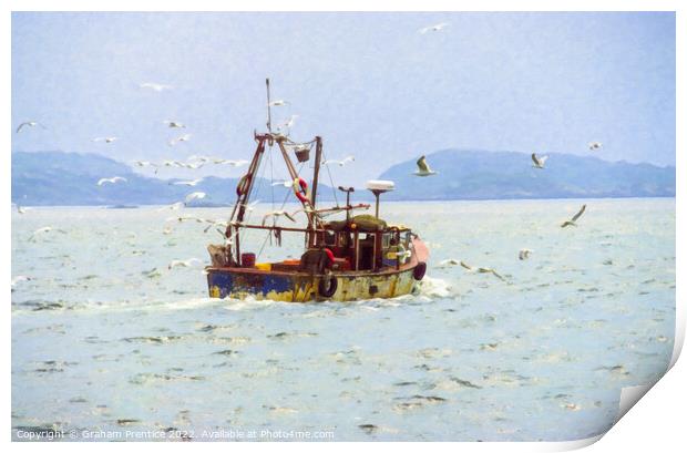Small Fishing Boat at Sea Print by Graham Prentice