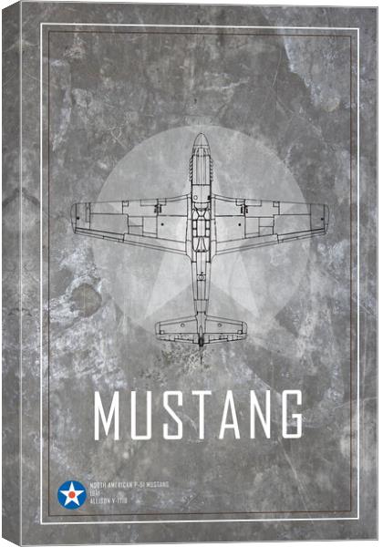 P-51 Mustang Blueprint Canvas Print by J Biggadike