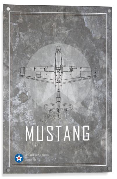 P-51 Mustang Blueprint Acrylic by J Biggadike