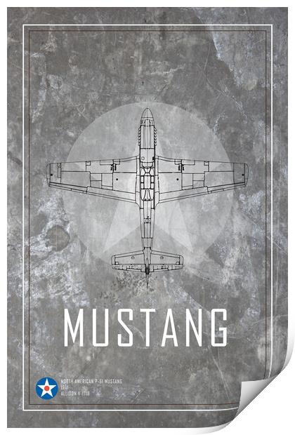 P-51 Mustang Blueprint Print by J Biggadike