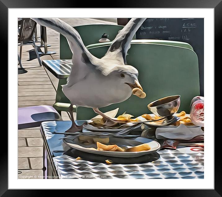 Seagull Eating Chips (Digital Art) Framed Mounted Print by Kevin Maughan