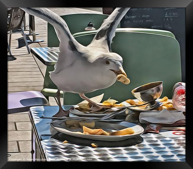 Seagull Eating Chips (Digital Art) Framed Print by Kevin Maughan