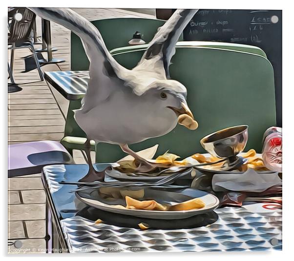 Seagull Eating Chips (Digital Art) Acrylic by Kevin Maughan