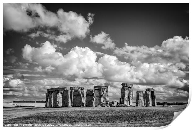 Stonehenge Black and white Print by Delphimages Art