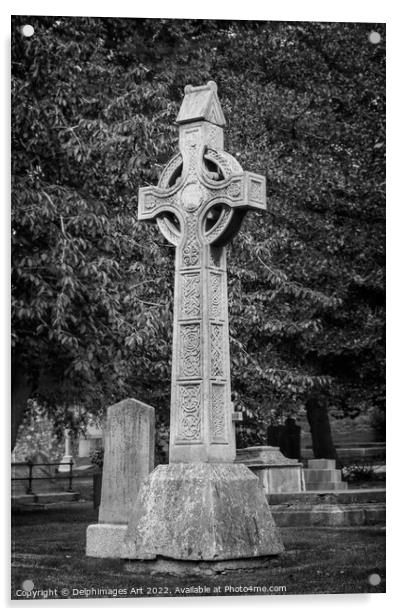 Old celtic cross in Dublin Acrylic by Delphimages Art