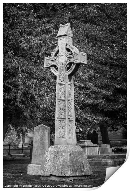 Old celtic cross in Dublin Print by Delphimages Art