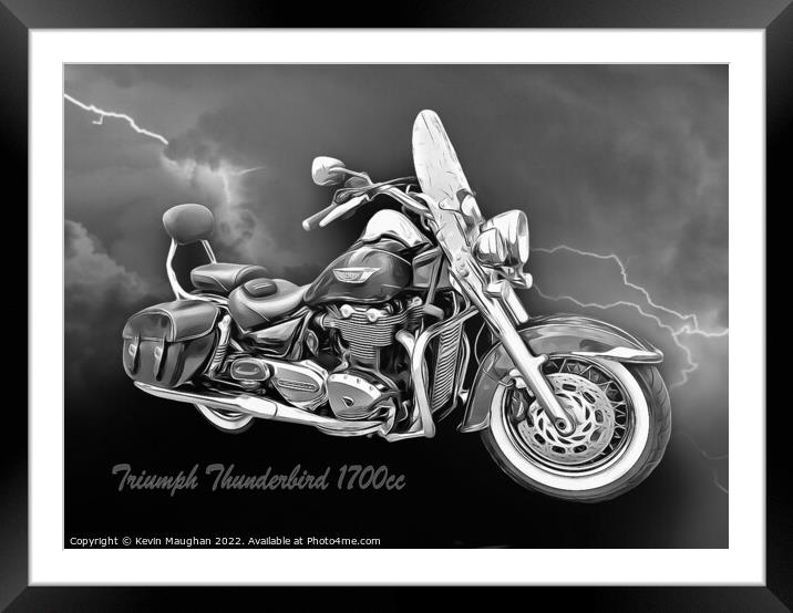 Triumph Thunderbird Black And White Digital Image Framed Mounted Print by Kevin Maughan
