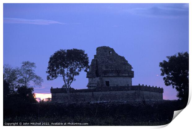 El Caracol at sunset Chichen Itza Mexico Print by John Mitchell