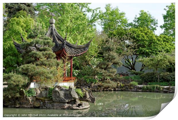 Pagoda and pond in Vancouver's Chinatown Print by John Mitchell