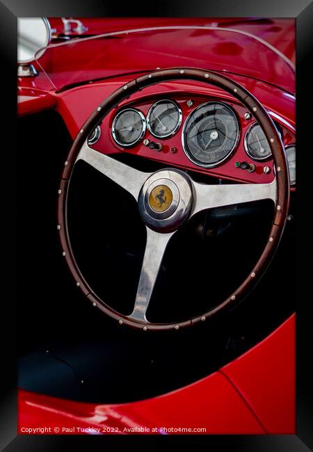 Vintage Ferrari Steering Wheel & Dashboard Detail Framed Print by Paul Tuckley