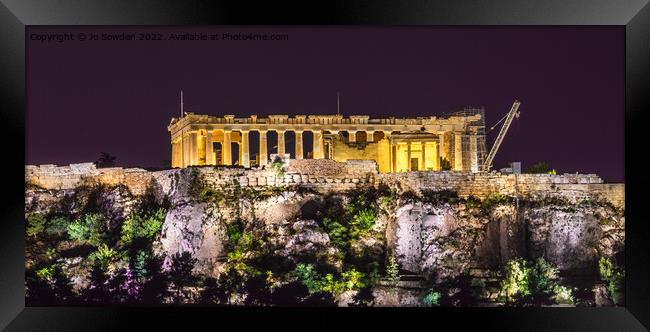 The Acropolis at Night Framed Print by Jo Sowden