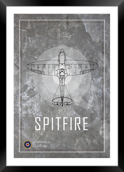 Spitfire MkI Blueprint Framed Mounted Print by J Biggadike