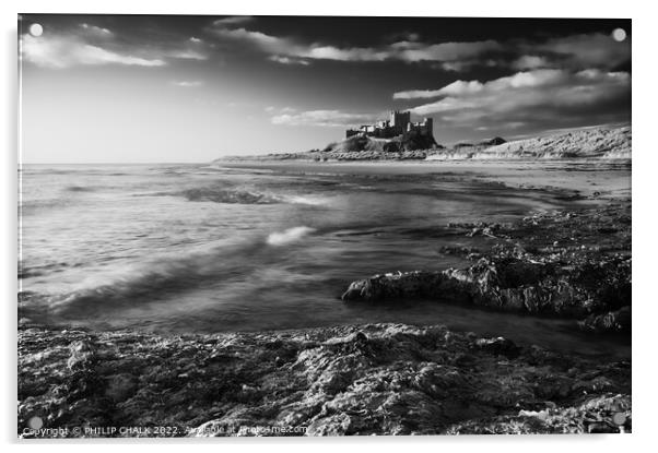 Black and white picture of Bamburgh castle on the Northumberland coast 740 Acrylic by PHILIP CHALK