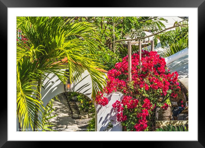 Arch Red Bougainvillea Restaurant Miami Beach Florida Framed Mounted Print by William Perry