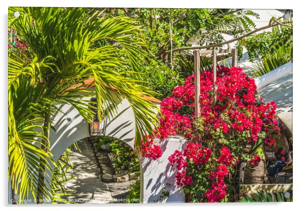 Arch Red Bougainvillea Restaurant Miami Beach Florida Acrylic by William Perry