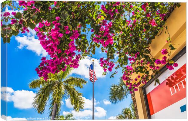 Red Bougainvillea Flag Little Havana Miami Florida Canvas Print by William Perry