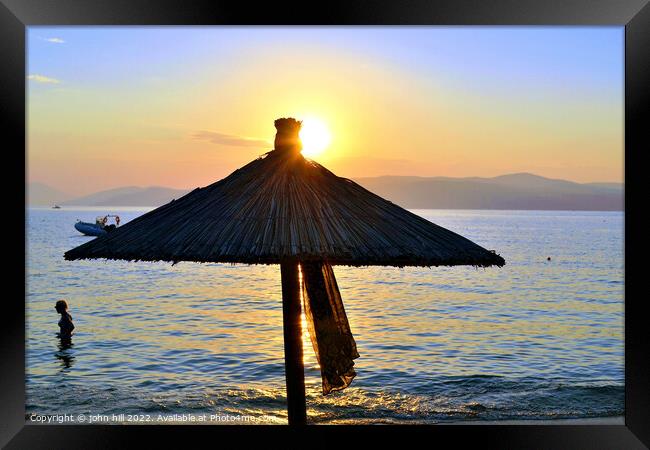 Sunset, Ag Eleni beach, Skiathos, Greece Framed Print by john hill