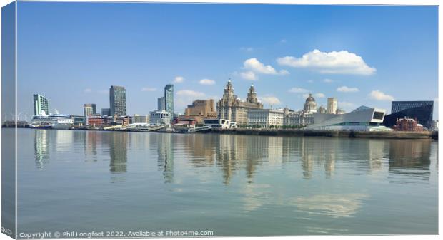 Liverpool Famous Waterfront reflecting on the River Mersey  Canvas Print by Phil Longfoot