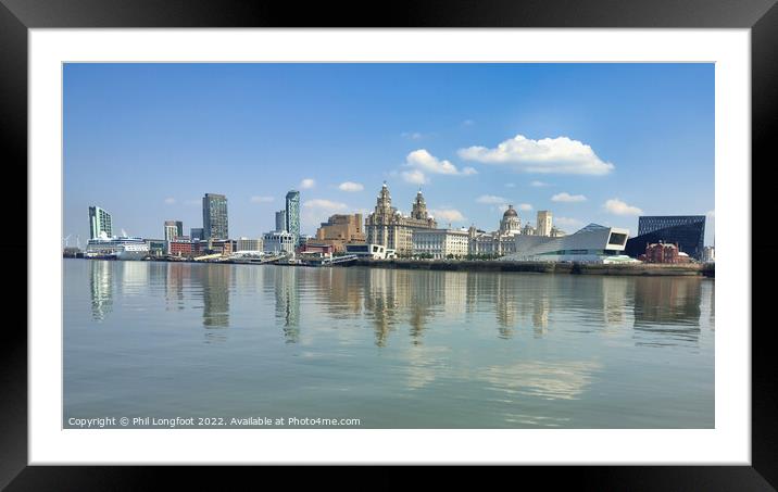 Liverpool Famous Waterfront reflecting on the River Mersey  Framed Mounted Print by Phil Longfoot