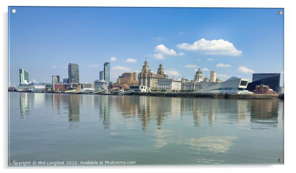 Liverpool Famous Waterfront reflecting on the River Mersey  Acrylic by Phil Longfoot