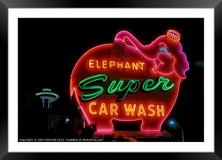 Elephant Super Car Wash Seattle Framed Mounted Print by John Mitchell