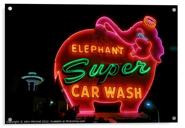 Elephant Super Car Wash Seattle Acrylic by John Mitchell