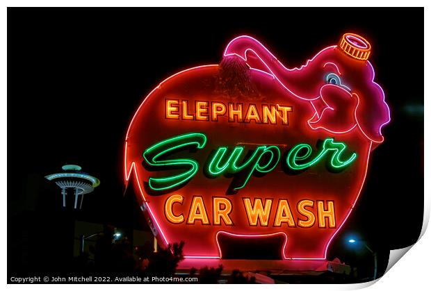 Elephant Super Car Wash Seattle Print by John Mitchell