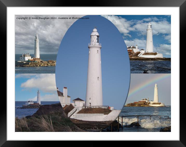 St Marys Lighthouse (Postcard Style) Framed Mounted Print by Kevin Maughan