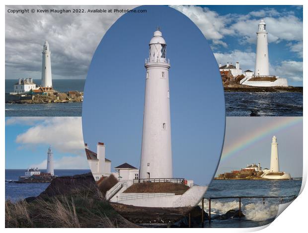 St Marys Lighthouse (Postcard Style) Print by Kevin Maughan