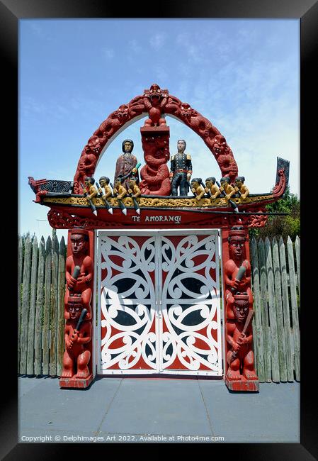 New Zealand Maori door gate Framed Print by Delphimages Art