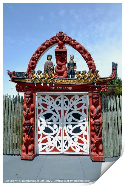 New Zealand Maori door gate Print by Delphimages Art