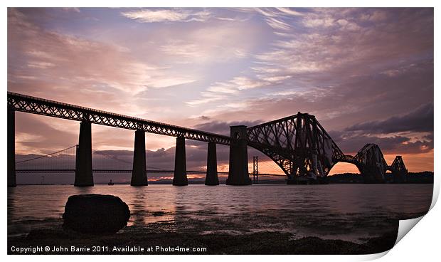 Forth Rail Bridge at Sunset Print by John Barrie
