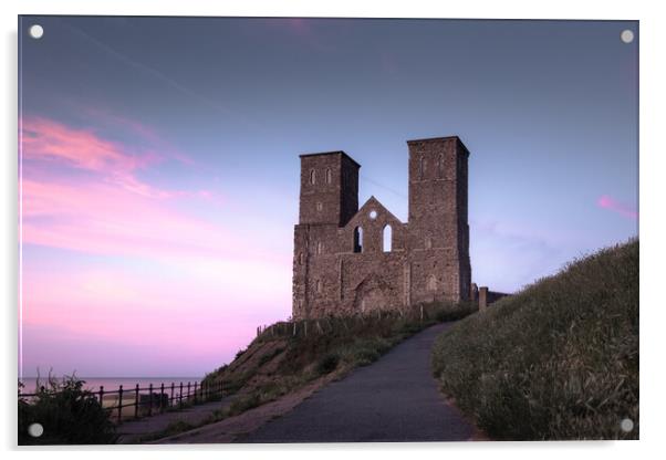 Reculver Towers Sunset Acrylic by Mark Jones