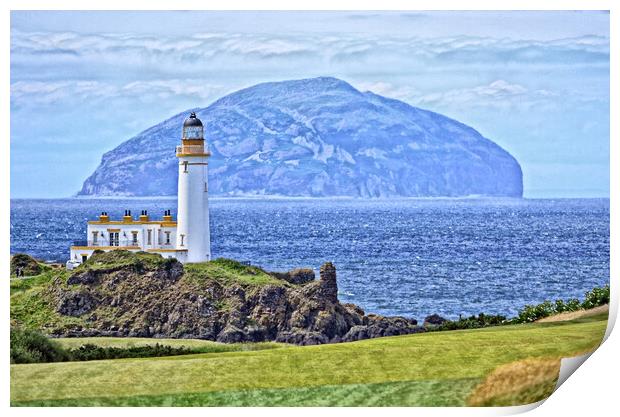 Turnberry lighthouse and Ailsa Craig (artistic) Print by Allan Durward Photography