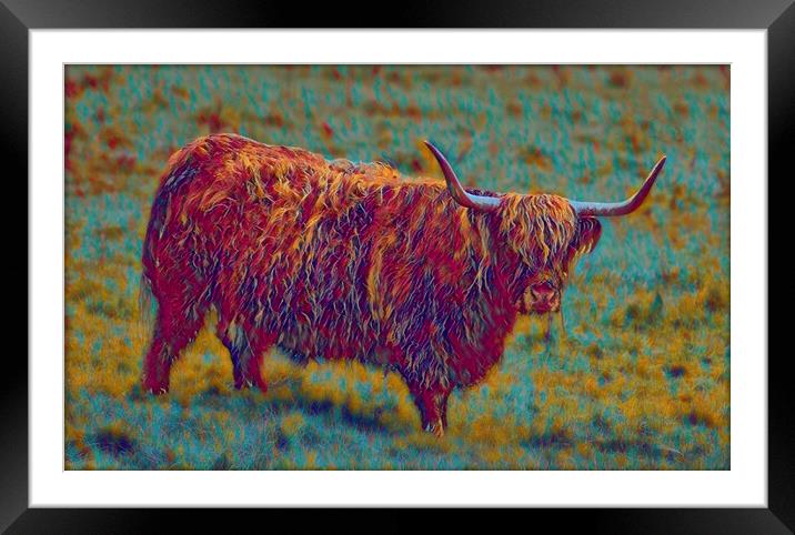 multi coloured cow,The Highland cow  Framed Mounted Print by kathy white