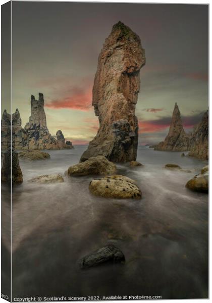 Sunset view of a Mangersta sea stack, Isle of Lewis, Outer Hebrides Canvas Print by Scotland's Scenery