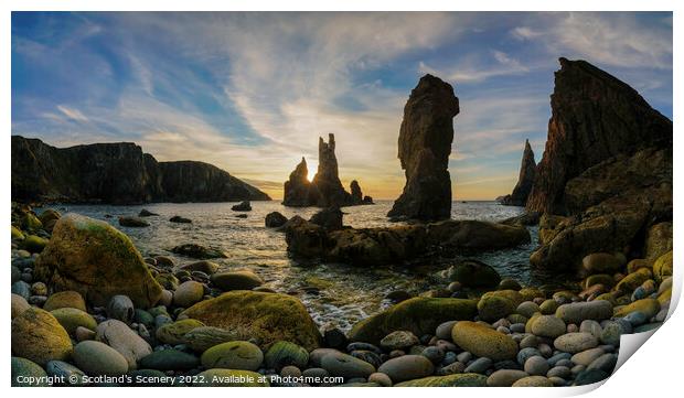 Sunset view, Mangersta sea stacks, Isle of Lewis, Outer Hebrides Print by Scotland's Scenery