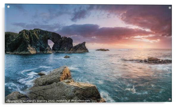 Sunset view, Isle of Lewis sea Arch, Outer hebrides Acrylic by Scotland's Scenery