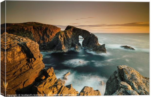 Sunset golden hour view, Isle of Lewis sea Arch, Outer hebrides Canvas Print by Scotland's Scenery