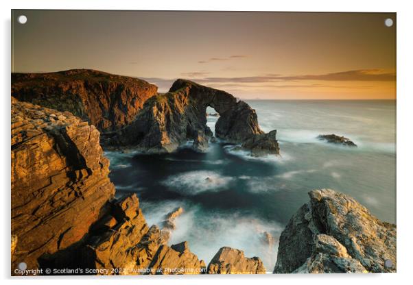 Sunset golden hour view, Isle of Lewis sea Arch, Outer hebrides Acrylic by Scotland's Scenery