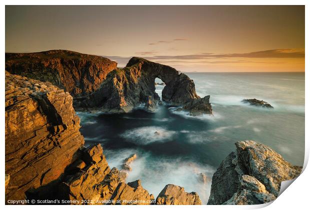 Sunset golden hour view, Isle of Lewis sea Arch, Outer hebrides Print by Scotland's Scenery