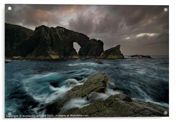 Moody, Sunset view, Isle of Lewis sea Arch, Outer hebrides Acrylic by Scotland's Scenery