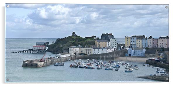 Panoramic View of Tenby Harbour Acrylic by Steve Purnell