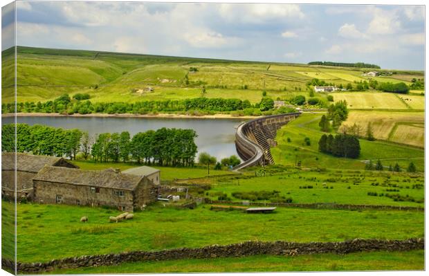 Baitings dam and reservoir, Ripponden. Canvas Print by David Birchall